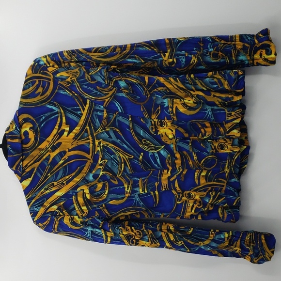Alberto makali | Blue with yellow pattern long sleeve blazer top - size small - Picture 7 of 11